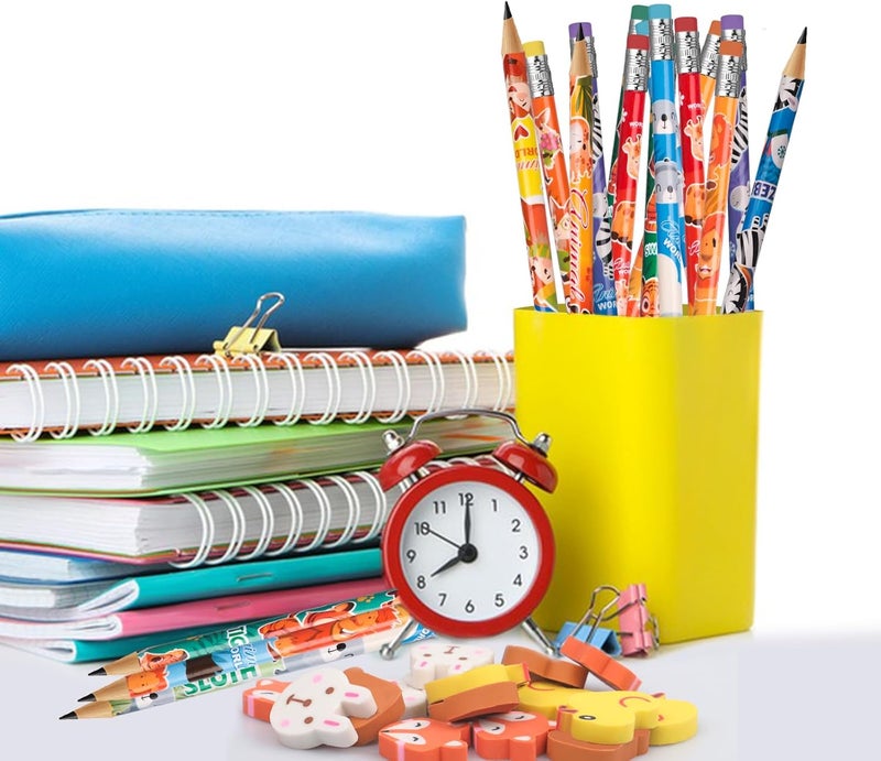 InkShine Jungle Safari Party Favors Animal Pencils and Erasers 72Pcs Cute Cartoon Themed Wooden Pencils and Erasers for Birthday Parties Favors Stationery Party Reward Supplies Christmas Gift(Animal) - Image 3